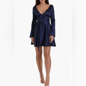House of CB Dominique Blue Satin Dress